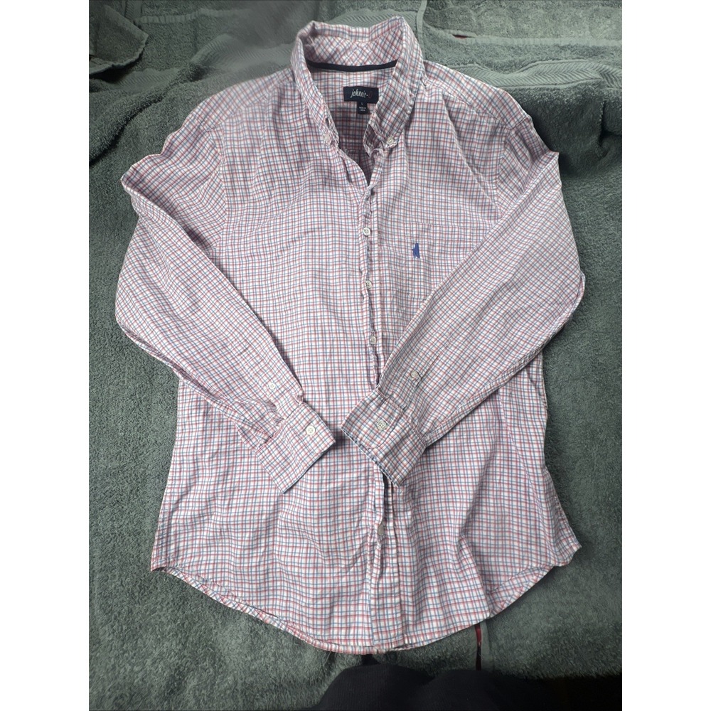 Johnnie-O Men's Large ‎ Plaid Button Down Shirt Blue White Red Cotton